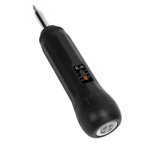 Fabater Preset Torque Wrench 0.2-1.2 Nm Range With S2 Bit Set 1/4 Inch Hex Drive showing torque scale and black grip design.
