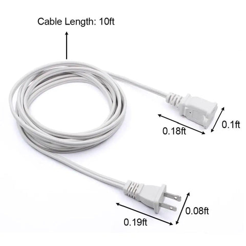 Rolled Ten Foot Two Prong Indoor Extension Cord White 18 Gauge Two Conductor ETL Listed Waterproof Plug And Play Power Cable