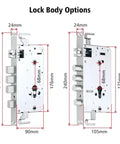 Lock body options diagram showing two different designs with dimensions for Premium Semiconductor Fingerprint Smart Door Lock.