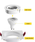 Two Pack Of Crisp White Square Recessed Lighting Trims With Angled Gu10 Downlight Housing And A Snug 3.07 Inch Ceiling Cutout components display