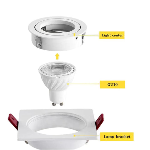 Two Pack Of Crisp White Square Recessed Lighting Trims With Angled Gu10 Downlight Housing And A Snug 3.07 Inch Ceiling Cutout components display
