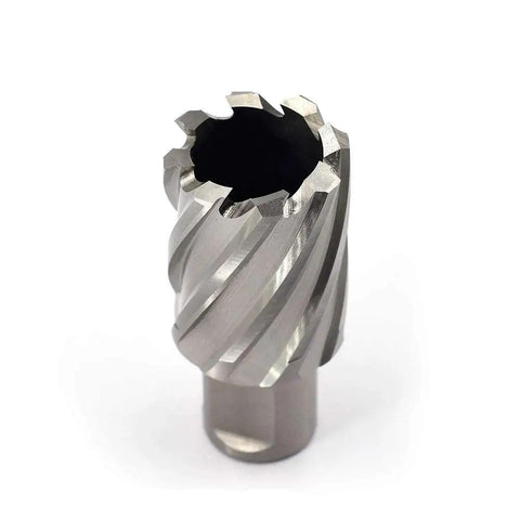 Heavy Duty Annular Cutter 3/4 Inch Weldon Shank 1 1/8 Inch Cutting Diameter with spiral design, ideal for magnetic drills.