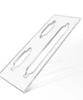 Slick Clear Acrylic Keyhole Slot Routing Template For Hanging Picture Frames And Woodworking Projects Features One Quarter Inch Thick Hardened Material With Dust Vents For Router Bits Plus Three Sizes For No Fuss Do It Yourself Installations, showcasing the transparent routing guide.