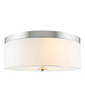 Walker 20 Inch Dope Mid Century Modern 3 Light Flush Mount Ceiling Light With White Linen Fabric Drum Shade and Round Glass Diffuser
