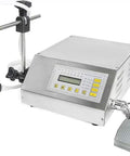 Automatic Liquid Filling Machine With Precision Bottle Filler Pump System for Water Shampoo Milk, featuring a control panel and foot pedal.