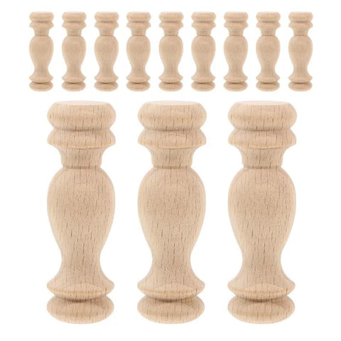 12 Pcs Solid Wood Decorative Finials And Roman Style Column Caps Unfinished Spindles for staircase porch railings home decor
