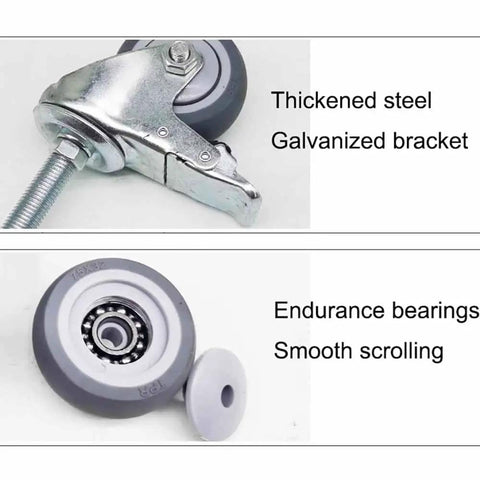 Heavy Hitter Industrial Swivel Casters With M16 Threaded Stem And Zero Hassle Dual Brake System featuring steel bracket and TPR wheels.