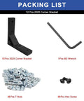 Packing list showing 12 Pack 2020 Angle Bracket Corner Black With T Nuts And Screws Wrench For 8020 Aluminum Profile V Slot 3D Printer