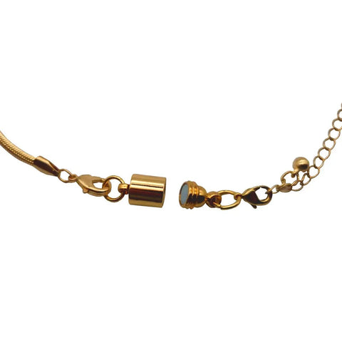 Screw-In Lobster Clasps For Necklaces And Bracelets With Magnetic Lock, Silver Or Gold Finish, 4 Pack shown on a gold chain.
