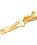 Gold Tone 2.8mm Spade Terminal Connectors, Female And Male Quick Splice Crimp, Non Insulated, 20-18 AWG, single connector close-up