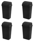 4 Pack Swing Top Wastebasket Set In Black, sleek square trash cans, 13 gallon capacity each, suitable for kitchen, bathroom, garage