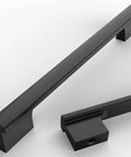 Close-up of 7 inch matte black metal cabinet pulls in a 20 pack, heavy duty design for cupboards and drawers, anti rust modern hardware.