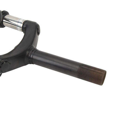 Close-up of black aluminum Hydraulic Suspension Fork for Electric Scooters, 14 inch front shock absorber, smooth handling upgrade.