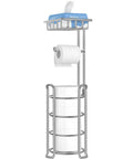 Freestanding Toilet Paper Holder With Storage Shelf Metal Tissue Roll Dispenser 4 Raised Feet Keeps Rolls Clean And Dry