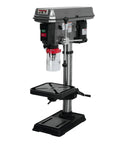Killer 15 Inch Benchtop Drill Press With 16 Speed Settings And A Beefy 3/4 Hp Motor, showcasing metal construction and adjustable table.