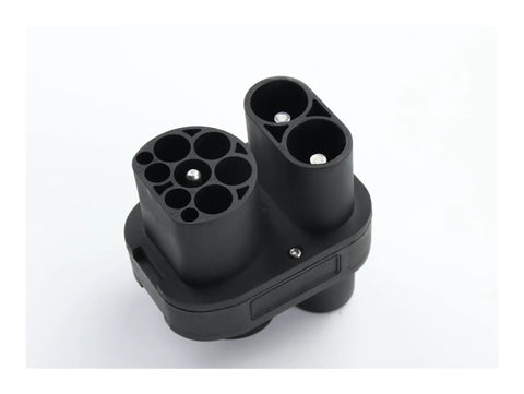Heavy Duty CCS2 To CCS1 EV Charger Adapter for quick charge, black durable plastic design with dual connectors.