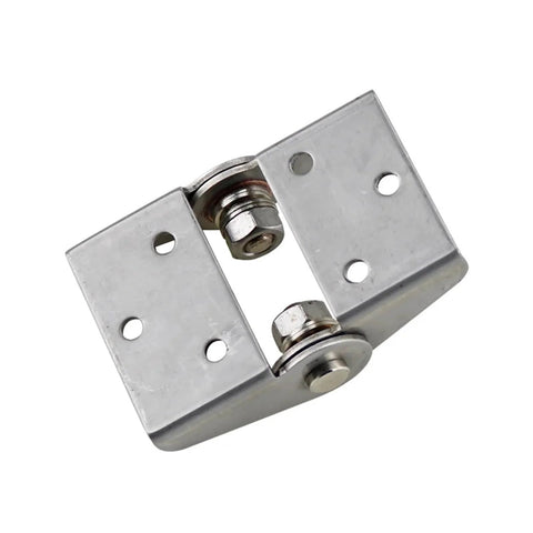 Damping hinge in 304 stainless steel with two mounting plates and central pin, compact size