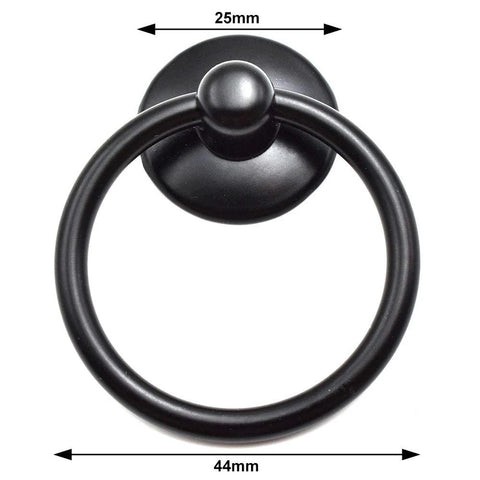 Black Ring Drawer Pull Handles 2 Pack Single Hole Metal Drop Ring Knobs for Cabinets Dresser and Doors with Mounting Screws