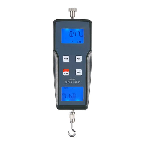 Digital Force Gauge With Push Pull Tester Real Time And Peak Value Readouts Three Units N Kg Lb 100 Kgf Range 980 N 220 Lbf High Accuracy Within Zero Point Five Percent Of Full Scale Plus One Digit Auto Power Off, handheld force meter with hook
