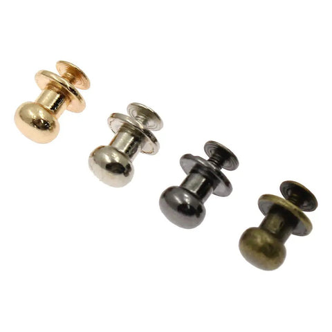 Top Shelf Chicago Screws And Leather Rivets For Badass DIY Projects 60 Piece Set 8Mm Multi Color Pack of gold, silver, bronze, and black fasteners.