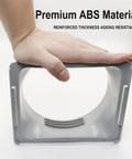Hand holding Portable AC Exhaust Hose Coupler Window Adapter 5.9 Inch AC Connector, made of durable ABS material