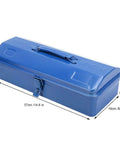 Badass Heavy Duty Iron Toolbox With Secure Lock And Reinforced Cross Punched Base 24 Inch Multifunctional Tool Chest in blue, 37cm long.