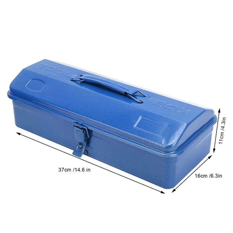 Badass Heavy Duty Iron Toolbox With Secure Lock And Reinforced Cross Punched Base 24 Inch Multifunctional Tool Chest in blue, 37cm long.