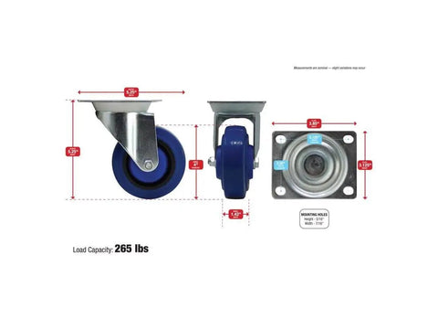 4 Inch Swivel Caster With Elastic Blue Rubber Wheel Built Tough Non Marking Quiet Wheels 265 Lb Load Capacity Per Caster
