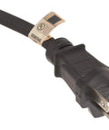 Close-up of plug end of Light Duty Indoor Extension Cord 8 Foot 16 Gauge 3 Conductor With 3 Outlets Flat Design For Low Profile Clutter Free Setup 13 Amp