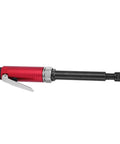 Extended Pneumatic Die Grinder Reaches Deep Into Tight Squeezes Smooth Operating Grinding Tool showing a red and black air die grinder with a long reach.