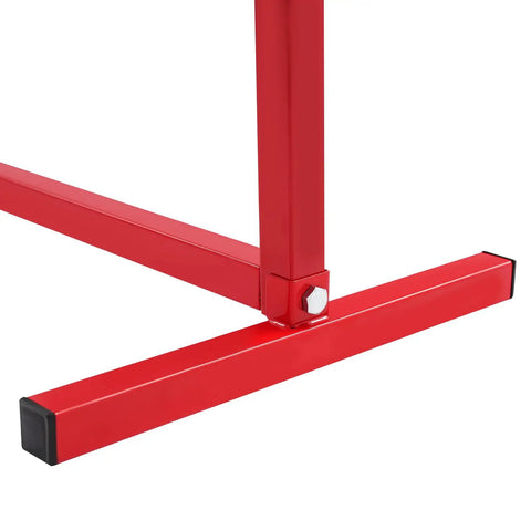 Close-up of Four Piece 52 By 19 Inch Red Industrial Shelf Brackets For Beefy Heavy Duty Storage And Organization corner connection.