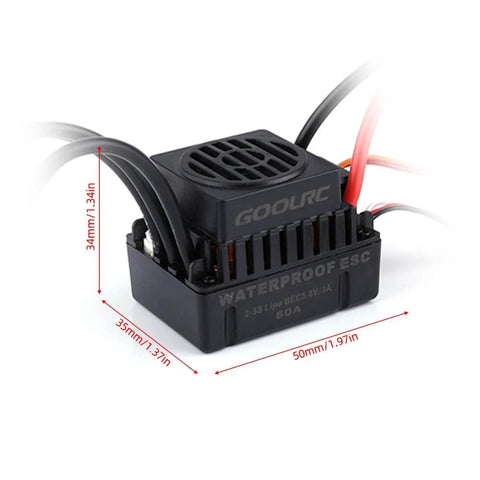Close-up of the 60A ESC from the 4300Kv Brushless Motor With 60A ESC, 20Kg Servo, And 25T Servo Arm For 1/8 And 1/10 RC Cars And Boats.