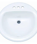 Ready To Rock 19 Inch Round Drop In Bathroom Sink Crafted From Premium Vitreous China Featuring Pre Drilled Faucet Holes Rear Drain Overflow Guard And Crisp White Tone For Your Bathroom from top view.