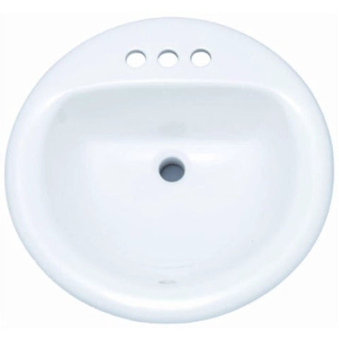 Ready To Rock 19 Inch Round Drop In Bathroom Sink Crafted From Premium Vitreous China Featuring Pre Drilled Faucet Holes Rear Drain Overflow Guard And Crisp White Tone For Your Bathroom from top view.