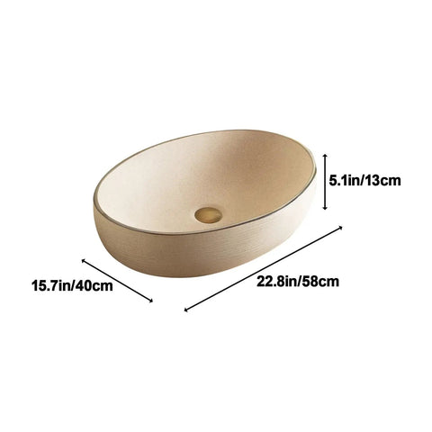 Retro Oval Ceramic Vessel Sink for Bathroom Vanity, 22.8x15.7x5.1 inches, high-density ceramic design.