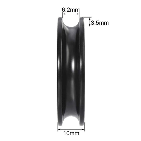 Side view of black U608ZZ Nylon U Groove Pulley Bearing Wheel 8x40x10mm with size details, double shielded for industrial use