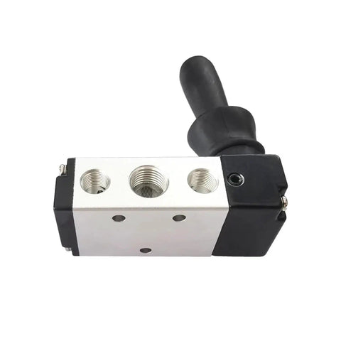 Five Way Pneumatic Air Valve With Hand Lever, One Quarter Inch Inlet, Two Position, Five Port, Aluminum Body