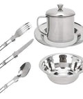 Portable Stainless Steel Outdoor Tableware Set For Camping Picnics And Hiking Single Person Cookware Mess Kit with utensils and pot