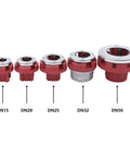 Set of six red pipe dies labeled DN15, DN20, DN25, DN32, DN50 for 2300w Electric Pipe Threader Machine With Six Dies.