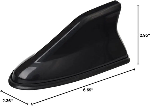 Shark Fin Antenna Cover With Adhesive Tape Universal Roof Aerial Base No Drill Needed For AM FM Radio Signals Fits Cars SUVs Trucks Black Easy Install Exterior Car Accessory, dimensions shown