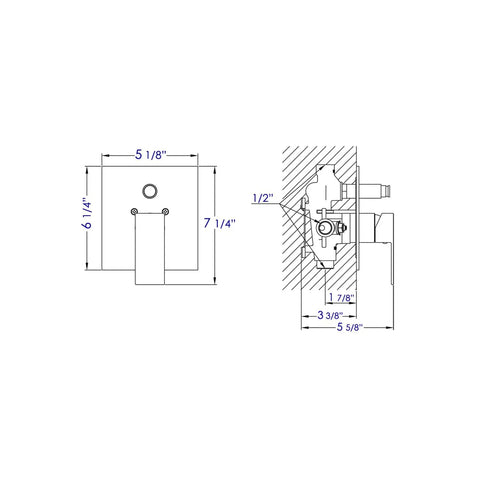 HomeStock Black Matte Shower Faucet System with Pressure Balance Valve dimensions schematic showing front and side views.