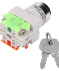 Two Position Key Operated Rotary Switch 22mm Panel Mount 220V 5A NO NC Design With Flame Retardant Housing And Superior Insulation For Industrial Equipment And Safe Reliable Power Control, 22mm keyed switch with two keys