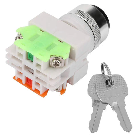 Two Position Key Operated Rotary Switch 22mm Panel Mount 220V 5A NO NC Design With Flame Retardant Housing And Superior Insulation For Industrial Equipment And Safe Reliable Power Control, 22mm keyed switch with two keys
