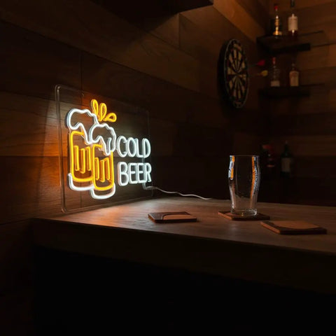 Cold Beer Neon Sign For Pub And Home Bar 12V LED Neon With Flexible PET Backboard Durable Light decor on wooden wall