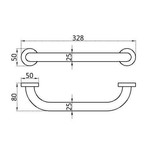 Technical drawing of Oil Rubbed Bronze 16 Inch Bathroom Grab Bar Heavy Duty Safety Support with measurements and dimensions shown.