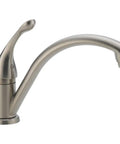 Collins Single Handle Kitchen Faucet in Stainless Finish With Diamond Seal Technology, arched spout, side view.