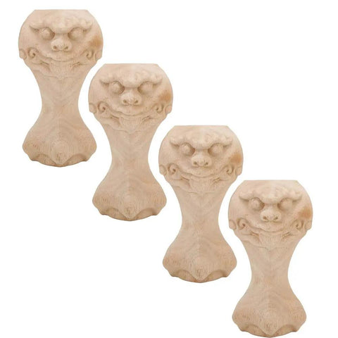 Four solid wood carved furniture foot legs with exquisite grain, ideal for sofa, TV cabinet, and coffee table, handcrafted look.