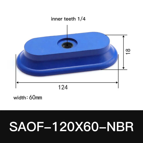 SAOF Oval Silicone Suction Cup For Industrial Pneumatic Manipulator, 120x60mm blue rubber suction pad for material handling.