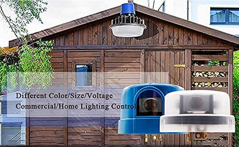 Twist Lock Photocontrol with Time Delay for Outdoor Lighting 120 Volt Dusk to Dawn Sensor shown on wooden barn exterior