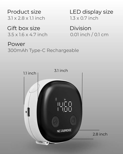 Smart Body Tape Measure With Bluetooth App Sync Real Time Body Metrics For Weight Loss And Muscle Gain Retractable 60 Inch Tape USB C Charging Multi User Tracking Digital Measurements For Fitness Progress For Gym Buffs, 3.1x2.8x1.1 in
